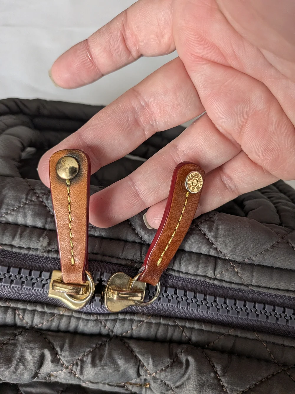 MZ Wallace Quilted Crossbody Satchel in Gray with Gold Hardware - Picture 8 of 10